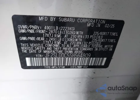 2025 Subaru Forester Premium z USA, uszkodzony, nr VIN JF2SLDDC5SH564809